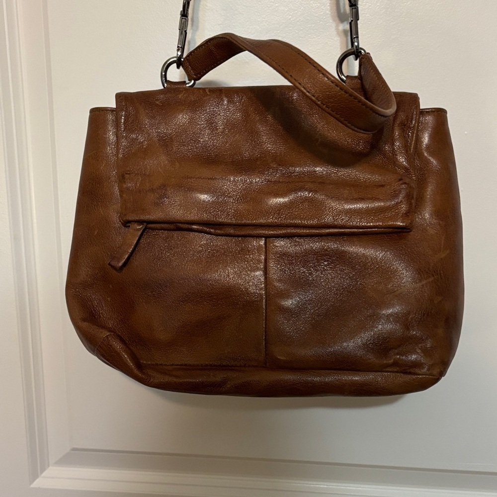 MJUS Women's Distressed Brown Leather Crossbody Bag with Adjustable Strap - Picture 6 of 16